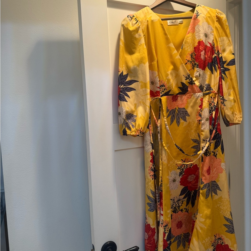 Eliza J Vibrant Yellow Floral Wrap Dress
